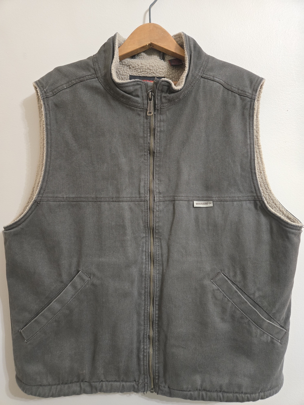 Wolverine Men's Gray Lined Full‎ Zip Vest Stand-Up Collar Size L Regular